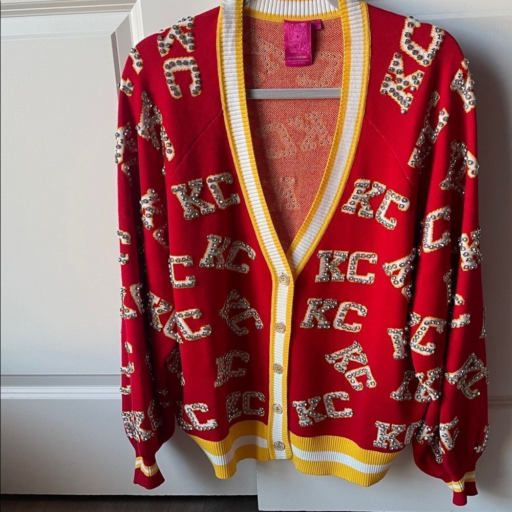 Queen of Sparkles retired Kansas City scattered rhinestone cardigan New!!!
